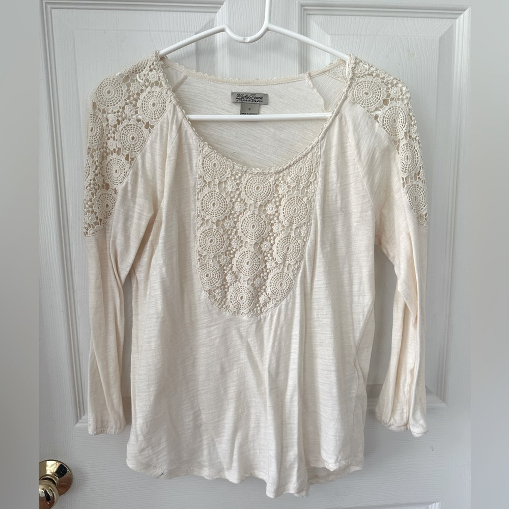 Lucky Brand Cream Lace Long sleeve Top